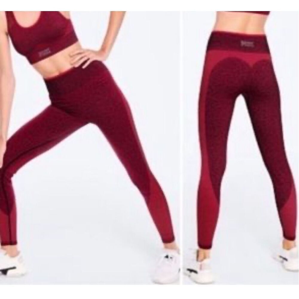 PINK Victoria's Secret Burgundy Wide Waistband Seamless Leggings Size Large